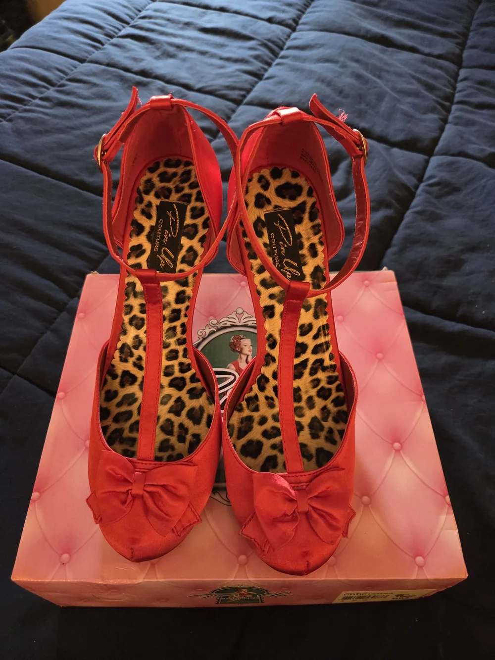 Pinup Couture Red T-Strap High Heels with Bow - Red